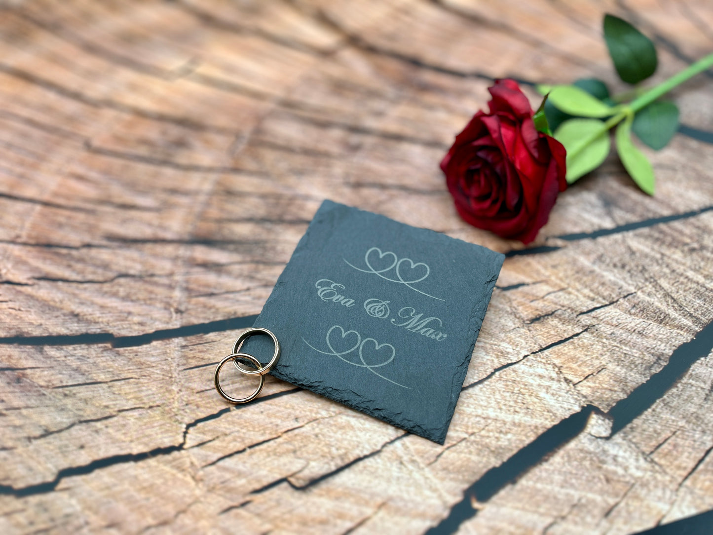 Schiefer-Untersetzer Hochzeit mit Namen