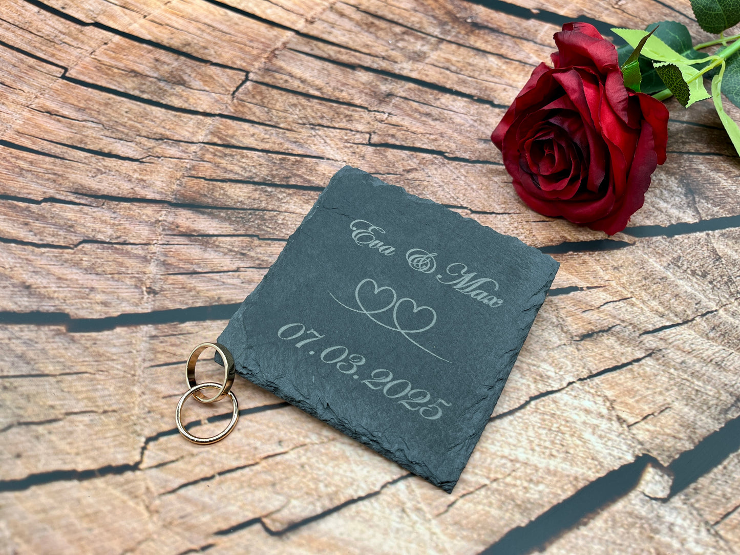 Schiefer-Untersetzer Hochzeit Personalisiert