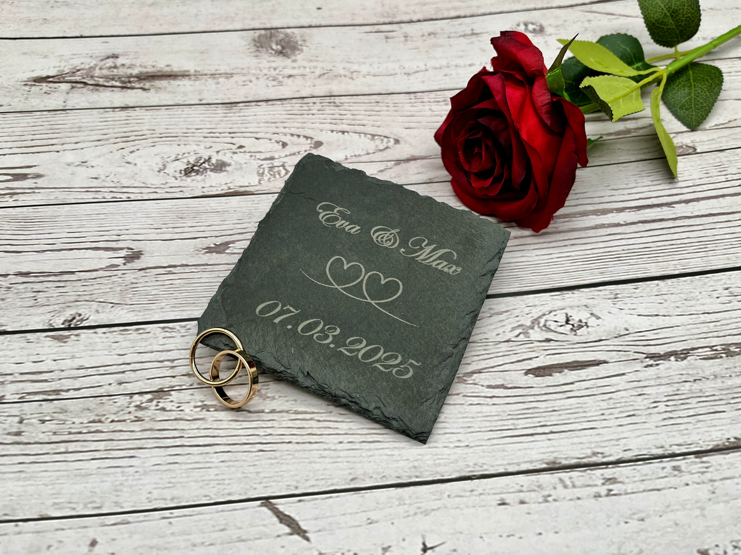 Schiefer-Untersetzer Hochzeit Personalisiert