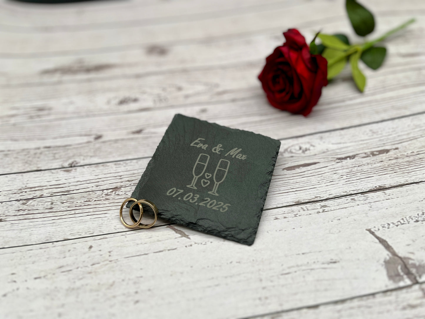 Schiefer-Untersetzer Hochzeit Modern