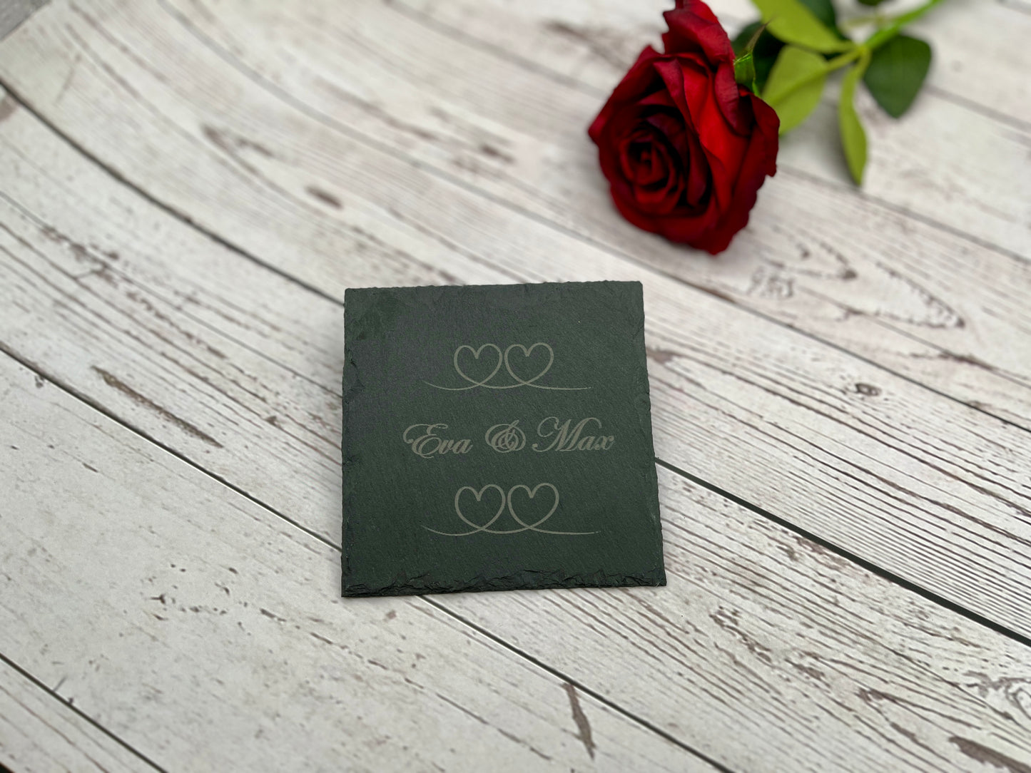 Schiefer-Untersetzer Hochzeit mit Namen