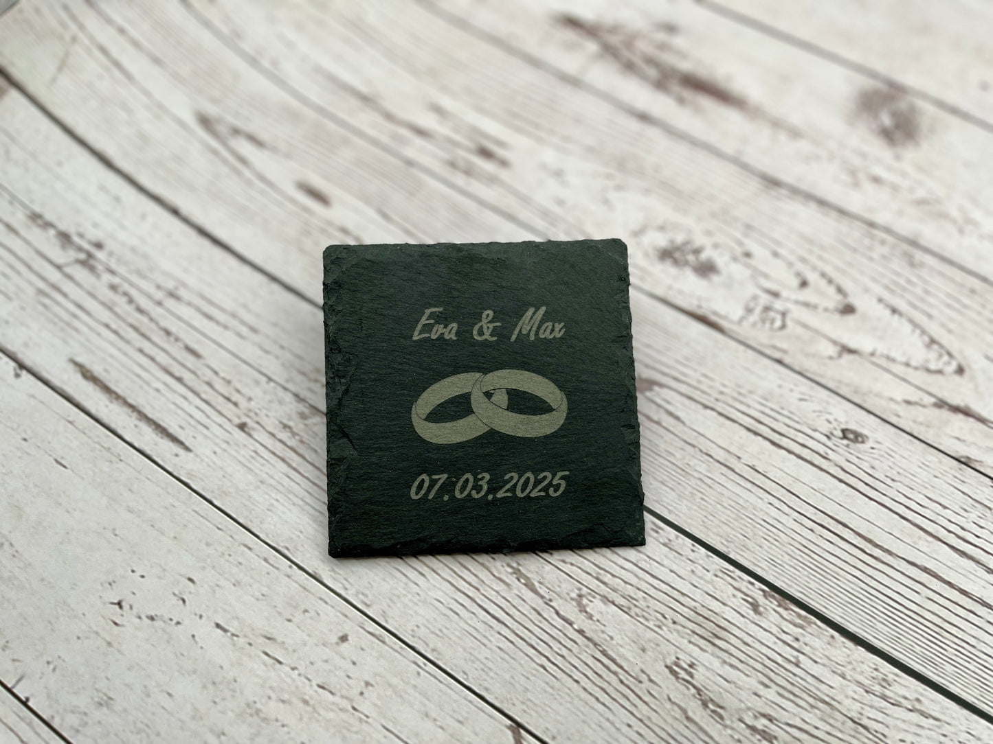 Schiefer-Untersetzer Hochzeit Design: Ringe