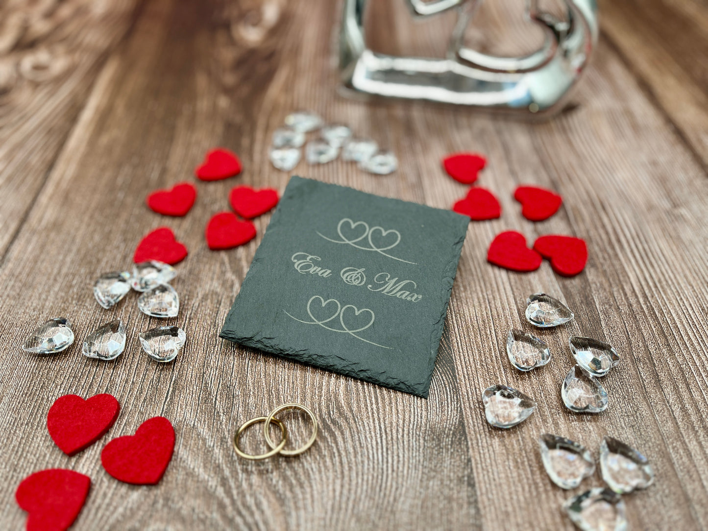 Schiefer-Untersetzer Hochzeit mit Namen