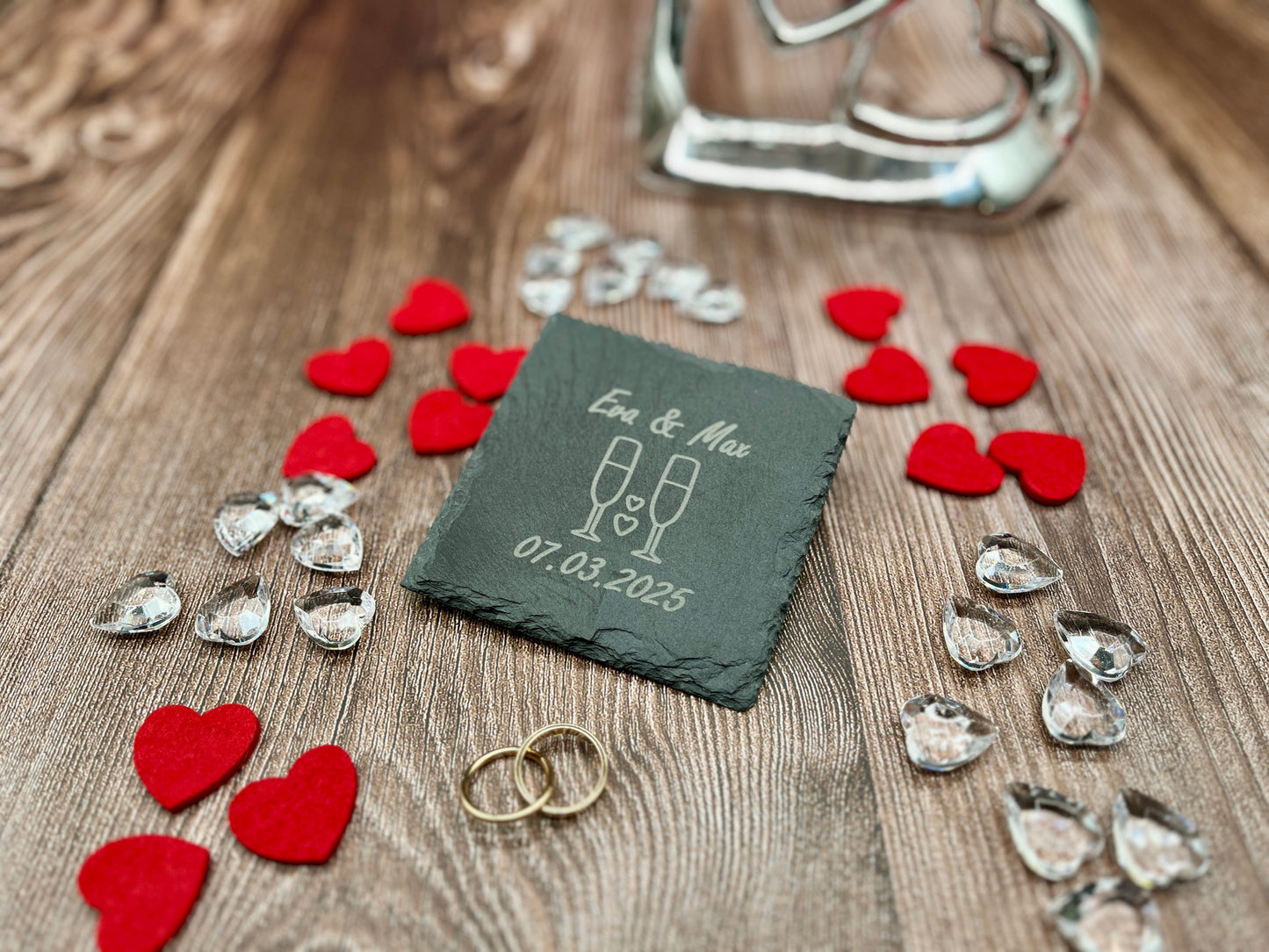 Schiefer-Untersetzer Hochzeit Modern