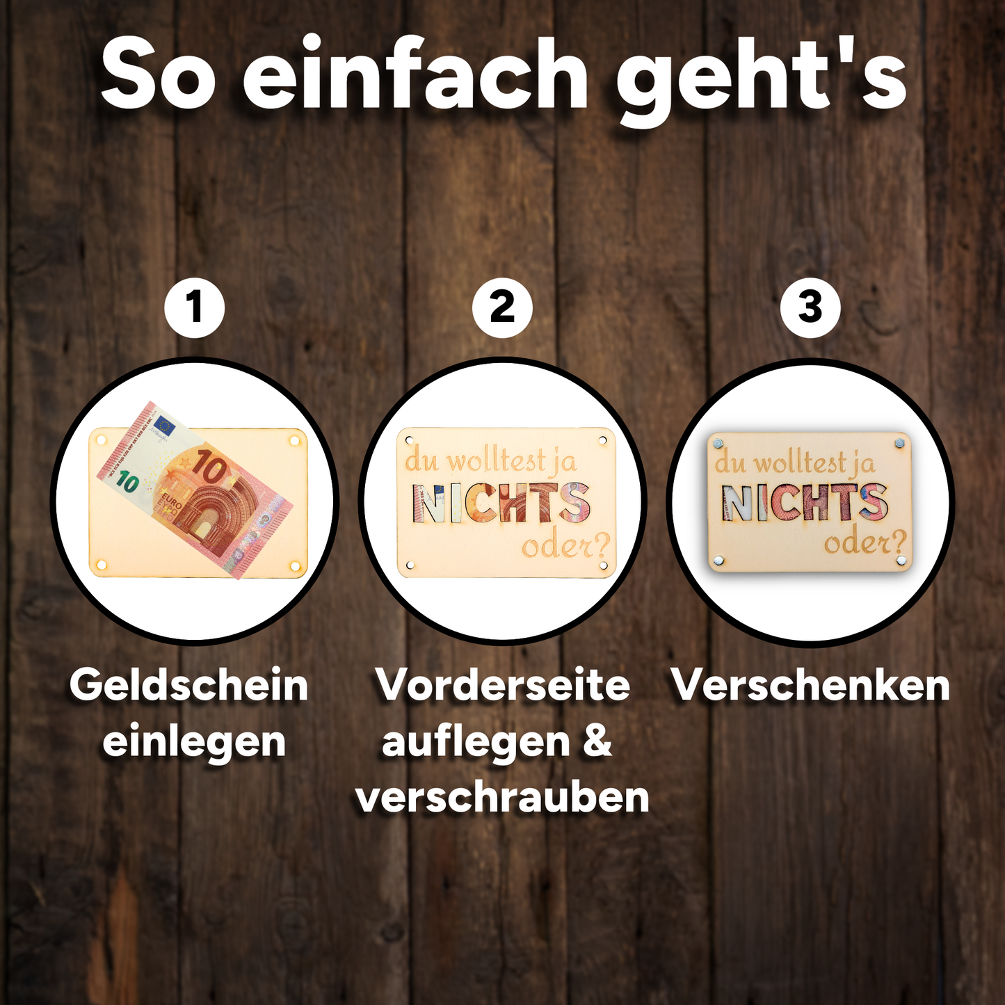 Bundle „Du wolltest ja nichts“ – Geldgeschenkkarten‑Pack (3 / 4 Stück, Holz)