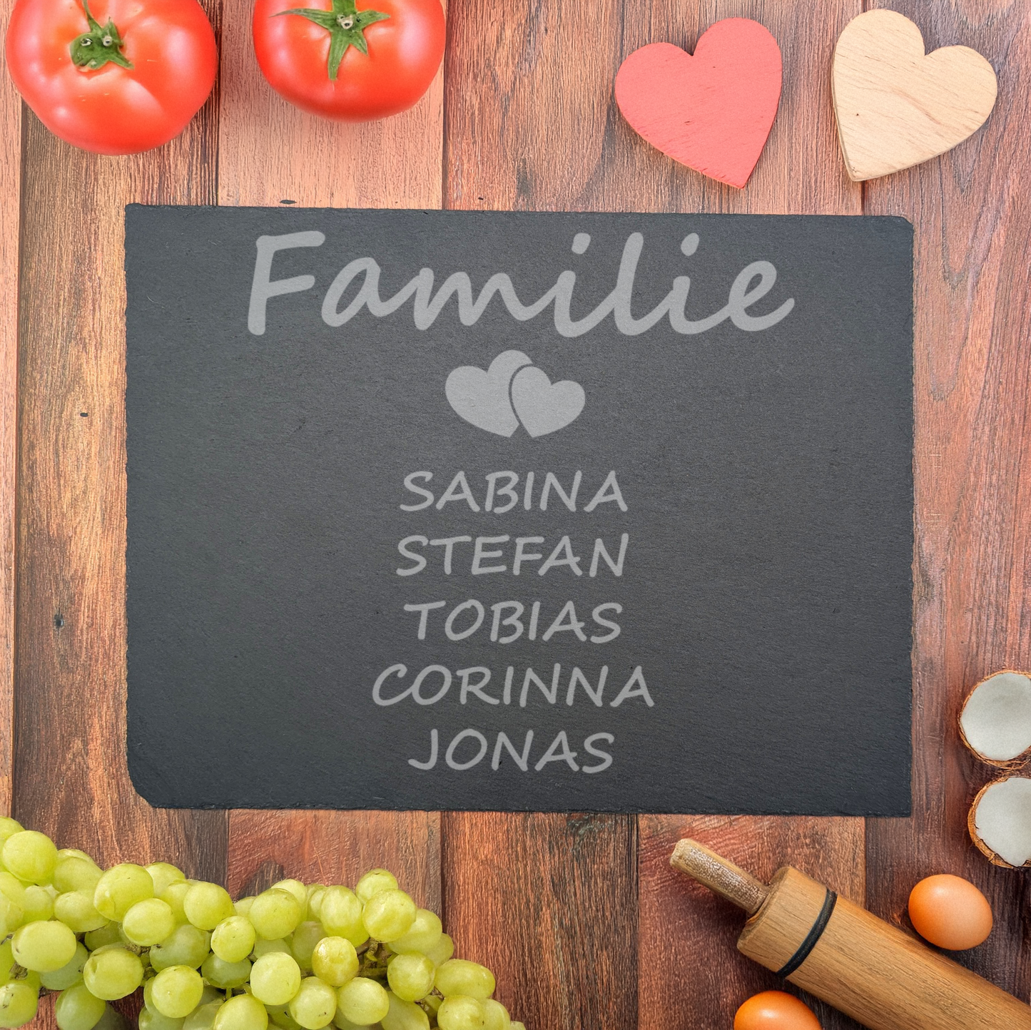 Personalisierte Servierplatte aus Schiefer - Familie