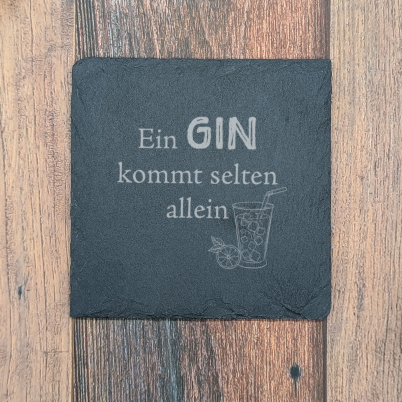 6er Set - Schiefer Untersetzer - Gin-Sprüche