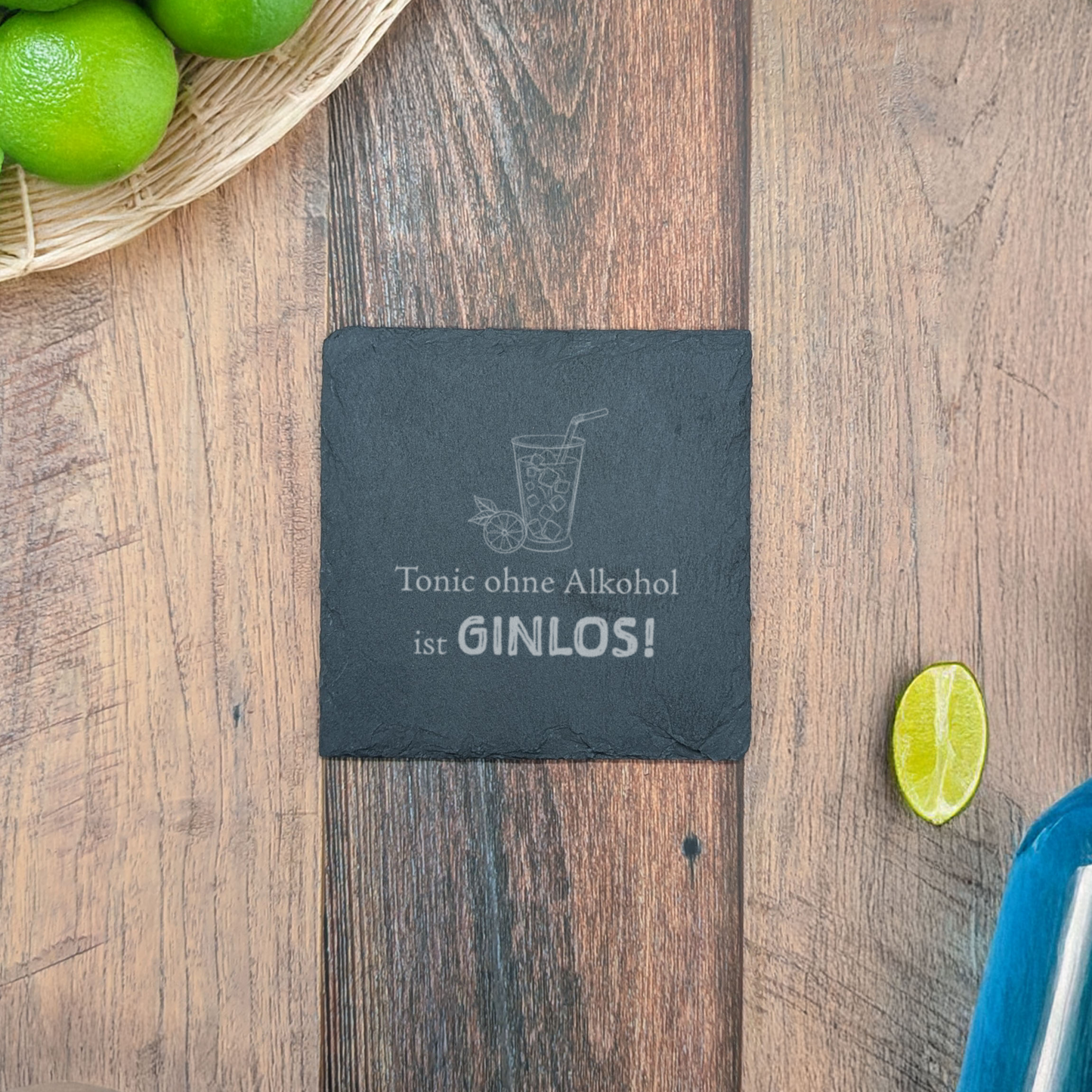 6er Set - Schiefer Untersetzer - Gin-Sprüche