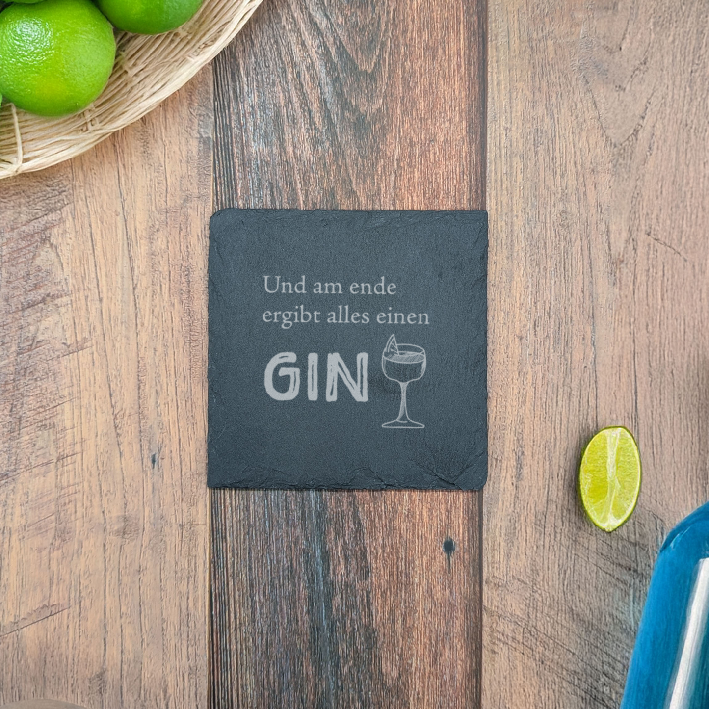 6er Set - Schiefer Untersetzer - Gin-Sprüche