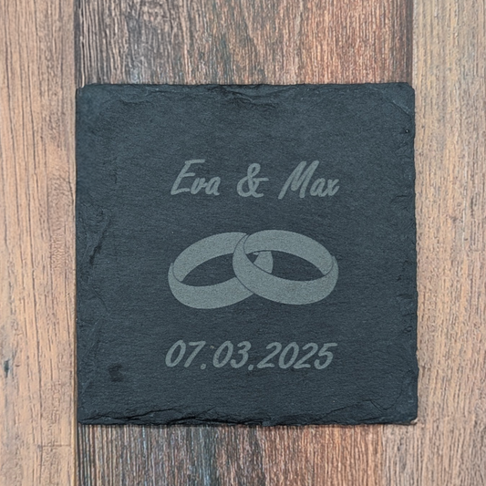Schiefer-Untersetzer Hochzeit Design: Ringe