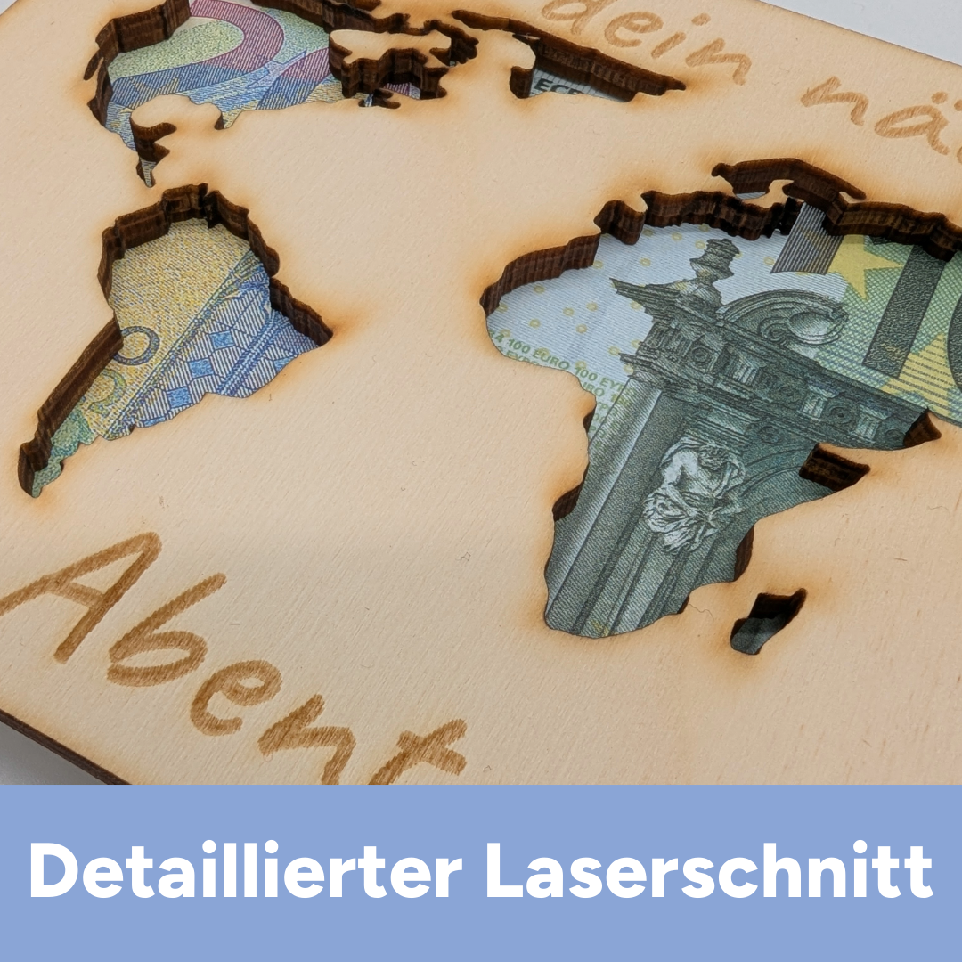 Holz Geldgeschenk-Set | 6-teiliges Bundle „Nichts & Weltkarte“