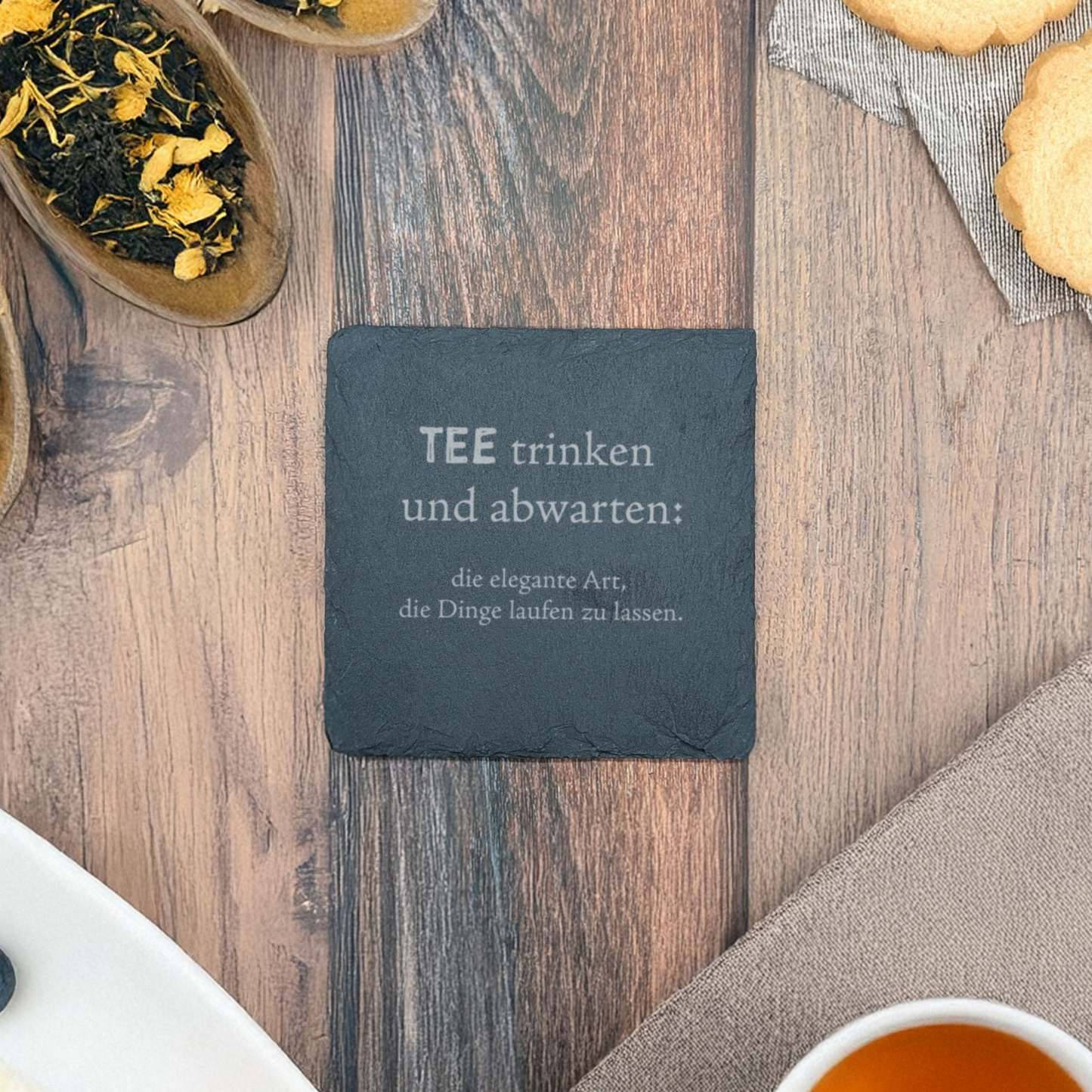 6er Set - Schiefer Untersetzer - Tee Sprüche
