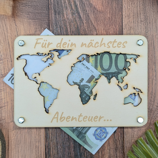 Weltkarte Geldgeschenk-Karte für Abenteuerer