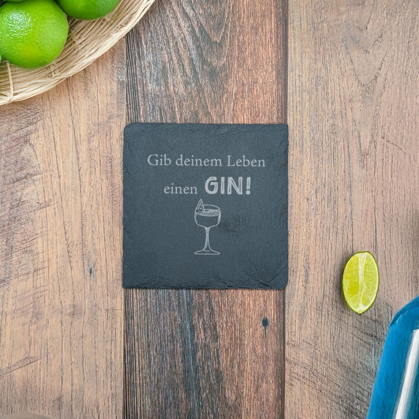 6er Set - Schiefer Untersetzer - Gin-Sprüche