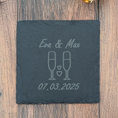 Schiefer-Untersetzer Hochzeit Modern
