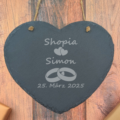 Schiefer-Herz zur Hochzeit – Personalisiertes Geschenk mit Gravur
