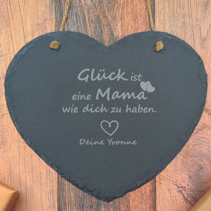 Schiefer-Herz mit Gravur – Geschenk für Mama