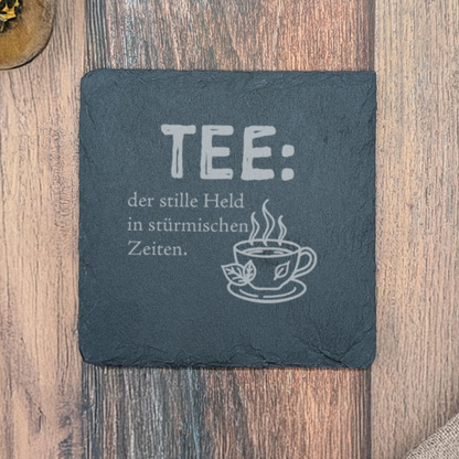 6er Set - Schiefer Untersetzer - Tee Sprüche