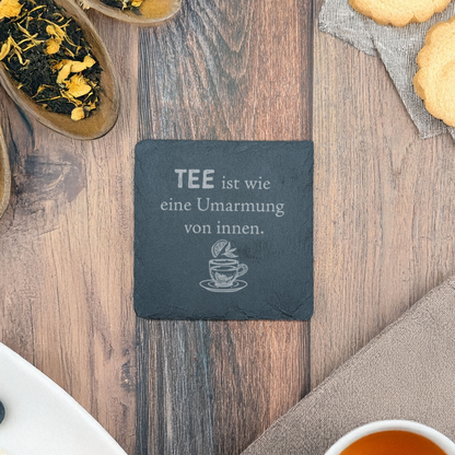 6er Set - Schiefer Untersetzer - Tee Sprüche