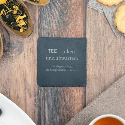 6er Set - Schiefer Untersetzer - Tee Sprüche